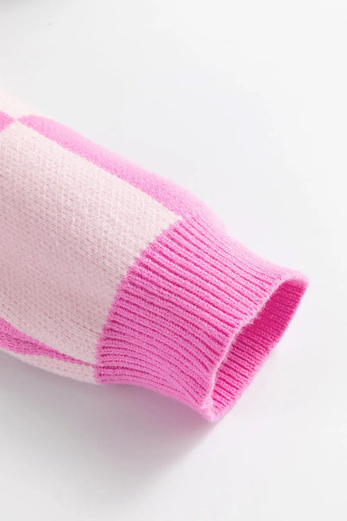 'Galena' Pink Checkered Sweater - Celes Fashion